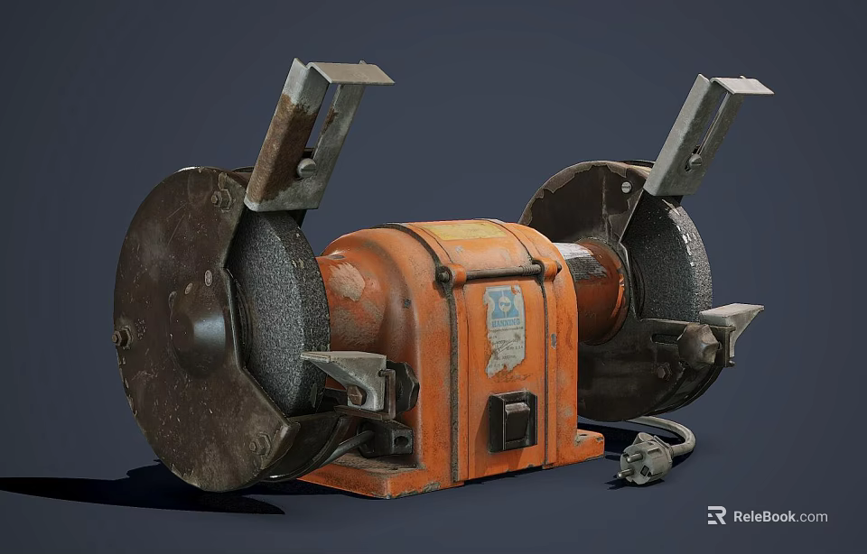 Industrial Bench Grinder With Dual Grinding Wheels Metal Stands Orange Body And Control Panel 3d model 