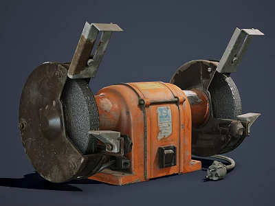Industrial Bench Grinder With Dual Grinding Wheels Metal Stands Orange Body And Control Panel 3d model