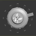 Round Industrial Equipment With White Body Top Rotating Fan Blue Stripe And Support Legs