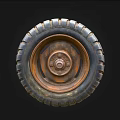Old Worn Tire With Rusty Wheel Hub And Deep Tread Pattern