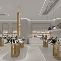 Modern Shoe Store Interior With Display Shelves Round Table And Various Shoes