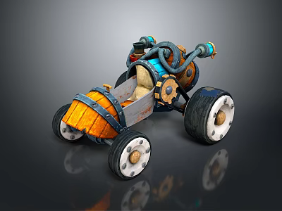 Handcrafted Vintage Car With Wooden Barrel Body Gear Decorations And Large Wheels 3d model