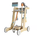 Light Wood Baby Walker For Toddlers With Shovel Basket Towel And White Wheels