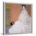 Portrait Painting of Seated Female in White Lace Dress with Decorative Chair and Framed Artwork