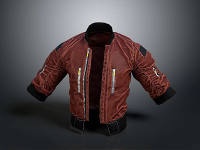 Red Bomber Jacket With Zipper Closure And Black Cuffs Stylish Design 3d model