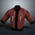 Red Bomber Jacket With Zipper Closure And Black Cuffs Stylish Design