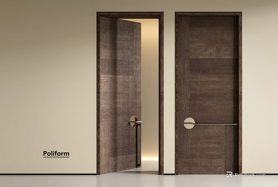 Poliform Wooden Swing Doors Dark Brown Design With Golden Handles 3d model 