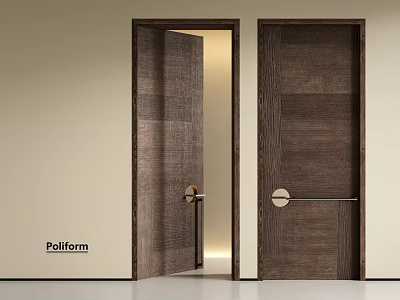 Poliform Wooden Swing Doors Dark Brown Design With Golden Handles 3d model
