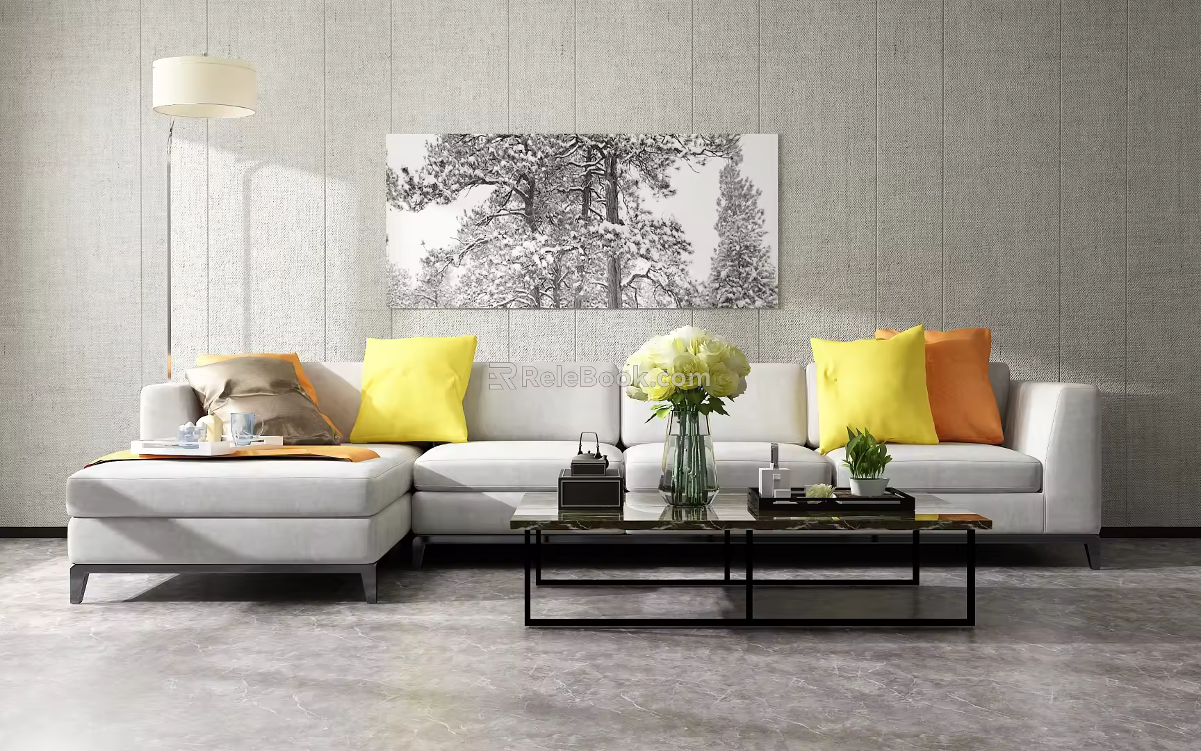 Modern Multiplayer Sofa Coffee Table Combination 3d model