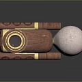 Unique Wooden Doll With Stacked Circular Parts Yellow Decorative Stripes And White Spherical Head
