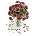 Ornamental Decorative Arrangement with Red Dahlia Flowers in Glass Vase