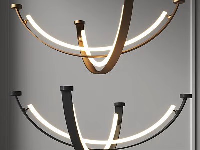 Modern Gold And Black Chandelier With Curved Metal Frame And LED Light Strips 3d model