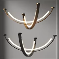 Modern Gold And Black Chandelier With Curved Metal Frame And LED Light Strips