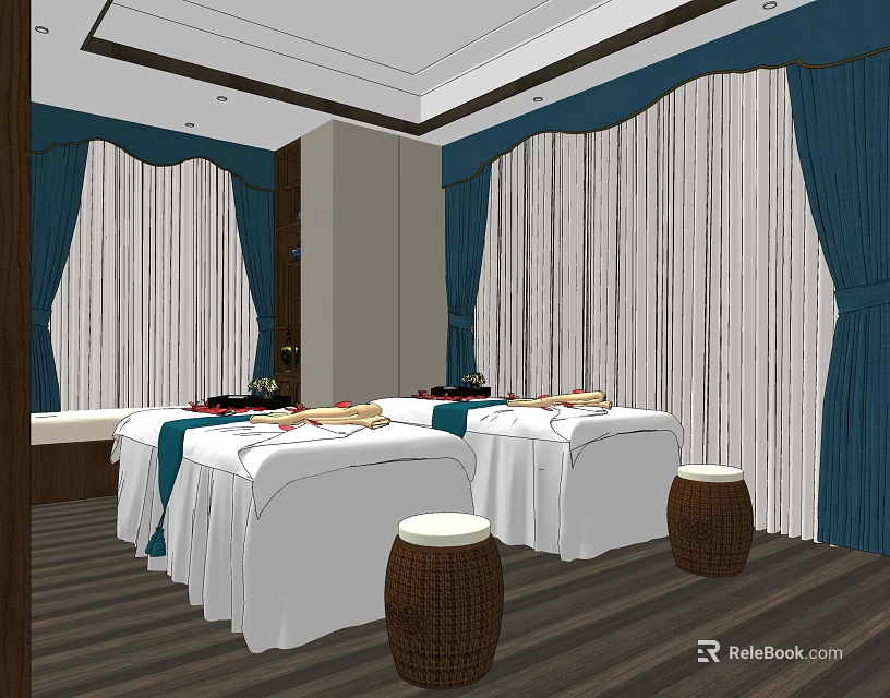 SPA Sauna Interior Design With Comfortable Treatment Beds Elegant Curtains And Relaxing Atmosphere 3d model 