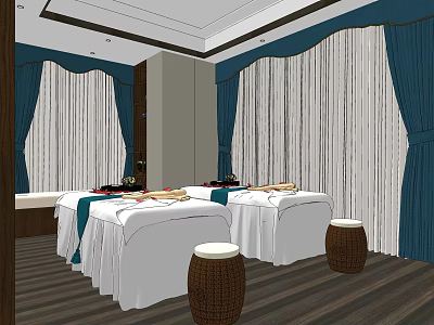 SPA Sauna Interior Design With Comfortable Treatment Beds Elegant Curtains And Relaxing Atmosphere 3d model