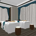 SPA Sauna Interior Design With Comfortable Treatment Beds Elegant Curtains And Relaxing Atmosphere