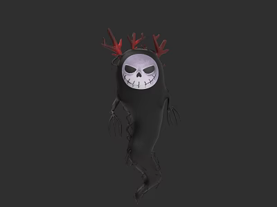 Spooky Black Creature Character With Skull Face Red Antlers And Long Thin Limbs 3d model