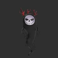 Spooky Black Creature Character With Skull Face Red Antlers And Long Thin Limbs