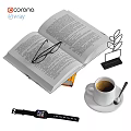 Decorative Accessory Set with Open Book Eyeglasses Metal Plant Decor and Coffee Cup
