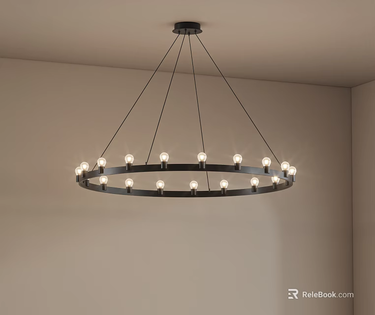 Circular Black Frame Chandelier With Multiple Bulbs For Modern Ceiling Lighting 3d model 