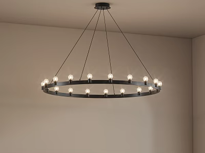 Circular Black Frame Chandelier With Multiple Bulbs For Modern Ceiling Lighting 3d model