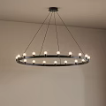 Circular Black Frame Chandelier With Multiple Bulbs For Modern Ceiling Lighting