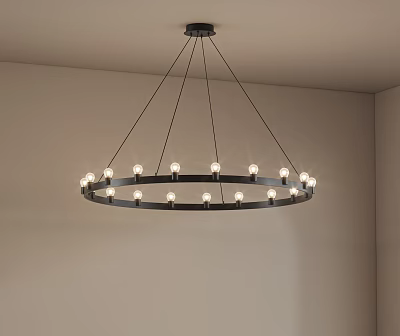 Circular Black Frame Chandelier With Multiple Bulbs For Modern Ceiling Lighting 3d model