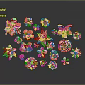 Different Golden Flower Shapes and Plant Designs in Various Forms on Dark Background