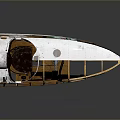 Detailed Wooden Boat Model With Frame Structure Interior Seating And White Cover
