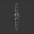 Fashionable Blue Wristwatch With Metal Link Strap And Black Dial Blue Markers