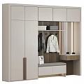 Modern Entryway Cabinet Sideboard With Hanging Hooks Mirror Bench And Storage 3d model
