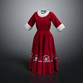 Red Dress With White Collar Cuffs And Pleated Design Featuring White Circular Patterns 3d model
