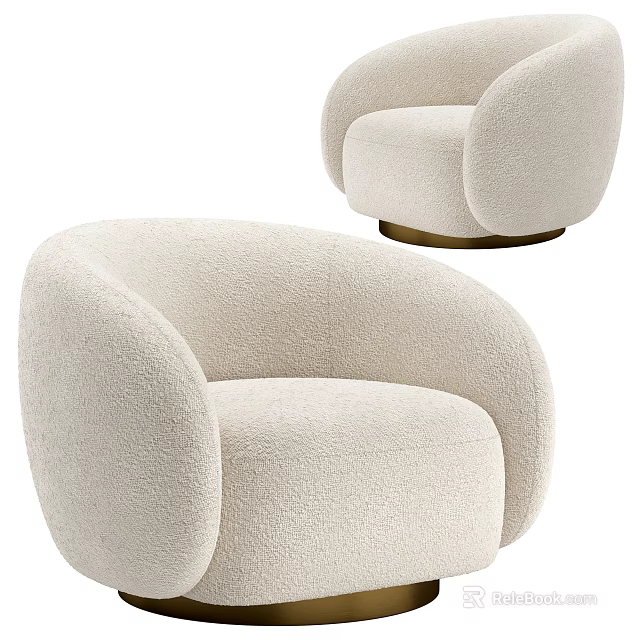 Plush Beige Single Sofa With Round Armrests And Metal Base Design 3d model 