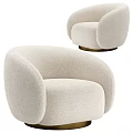 Plush Beige Single Sofa With Round Armrests And Metal Base Design