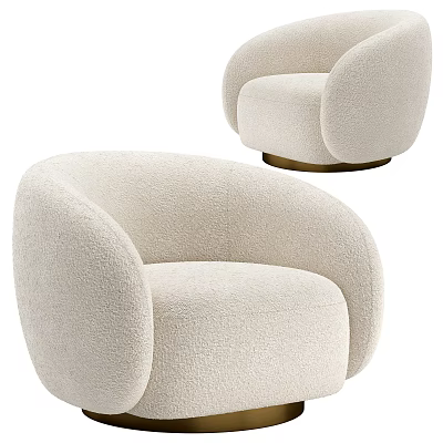 Plush Beige Single Sofa With Round Armrests And Metal Base Design 3d model
