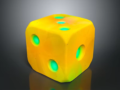 Decorative Yellow Glowing Dice With Green Dots As Home Living Accessory 3d model