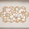 Hexagon Cork Board Wall Decor With Notes Photos And Small Cards For Warm Layered Look