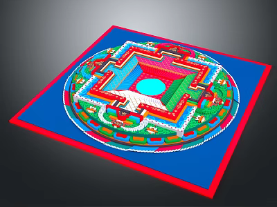 Colorful Commercial Equipment Display With Multi Layer Geometric Structure Red Border And Blue Base 3d model