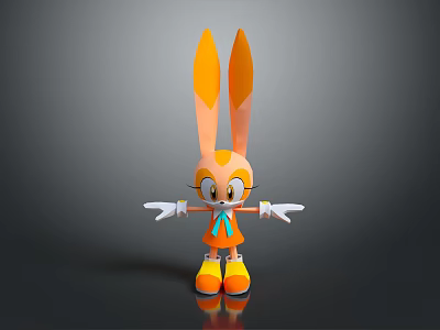 Cartoon Rabbit Character With Long Orange Ears White Gloves Orange Bow Tie And Yellow Shoes 3d model