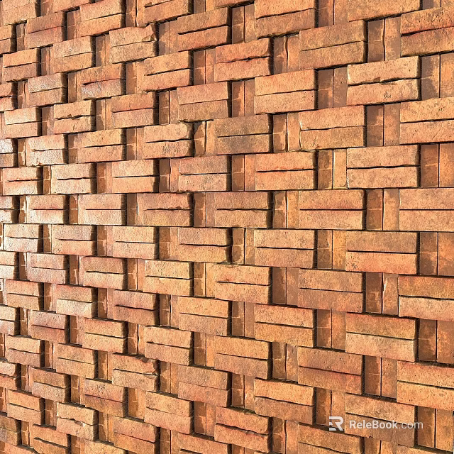 Brick Wall Components With Natural Textured Clay Bricks In Rustic Arranged Pattern 3d model