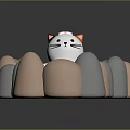Cute Cartoon Cat Pet Bed With Blue Center And Gray Pink Semi Circular Borders