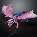 Pink And Blue Detailed Dragon Toy Figure With Open Mouth Wings