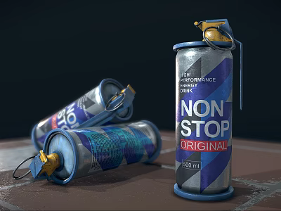 Self Defense Spray With Blue Silver Canister Non Stop Original Label 3d model