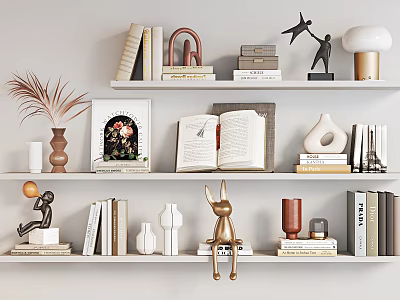 Decorative Ornament Combinations on Shelves with Books Sculptures Vases Picture Frame and Decorative Items 3d model