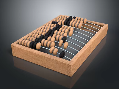 Traditional Wooden Abacus With Black And Brown Beads In Wooden Frame 3d model