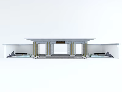 Traditional Entrance Gate Design With Symmetrical Pillars And Decorative Roof 3d model