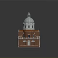 Historic Building with Dome Red Brick Walls Orange Roof Arched Windows and Decorative Details