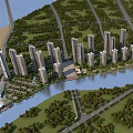 Aerial View Planning Of Waterfront Urban Area With Tall Buildings Green Spaces And Roads