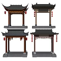 Chinese style archway ancient building door head building components 3d model
