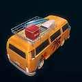 Orange Vintage Van With Roof Rack Red Box Surfboard And Palm Tree Decals